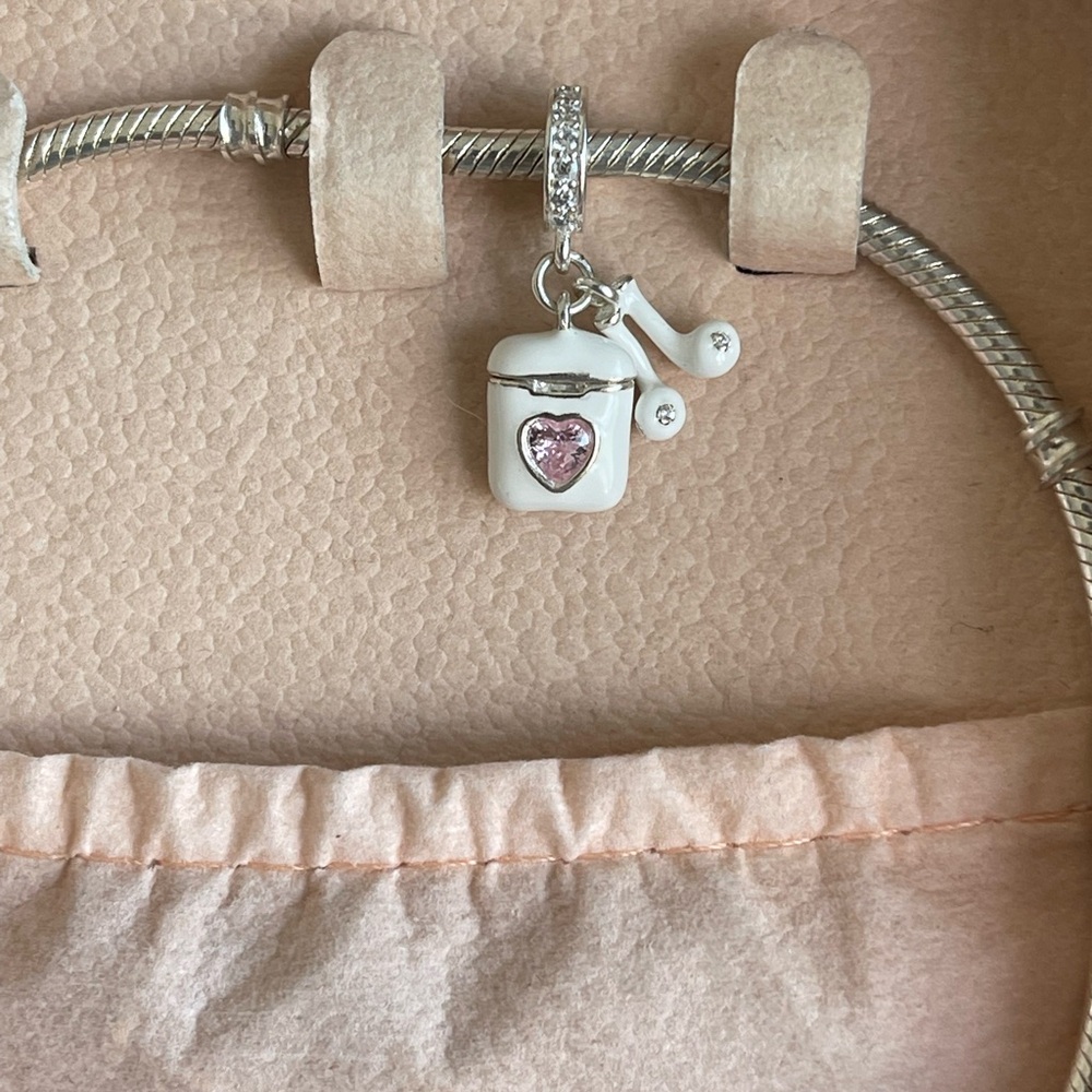 Silver and White Charm For Pandora Bracelet Music Ear Phones